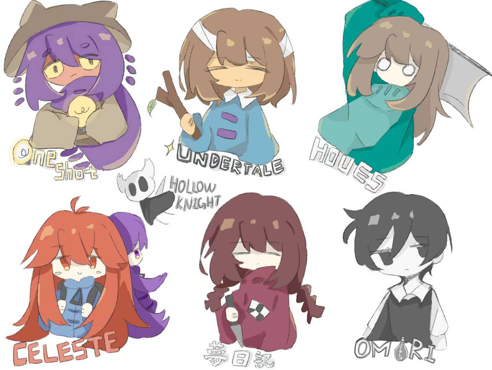 绘画,oneshot,undertale,house,Celeste,梦日记,omori,空洞骑士