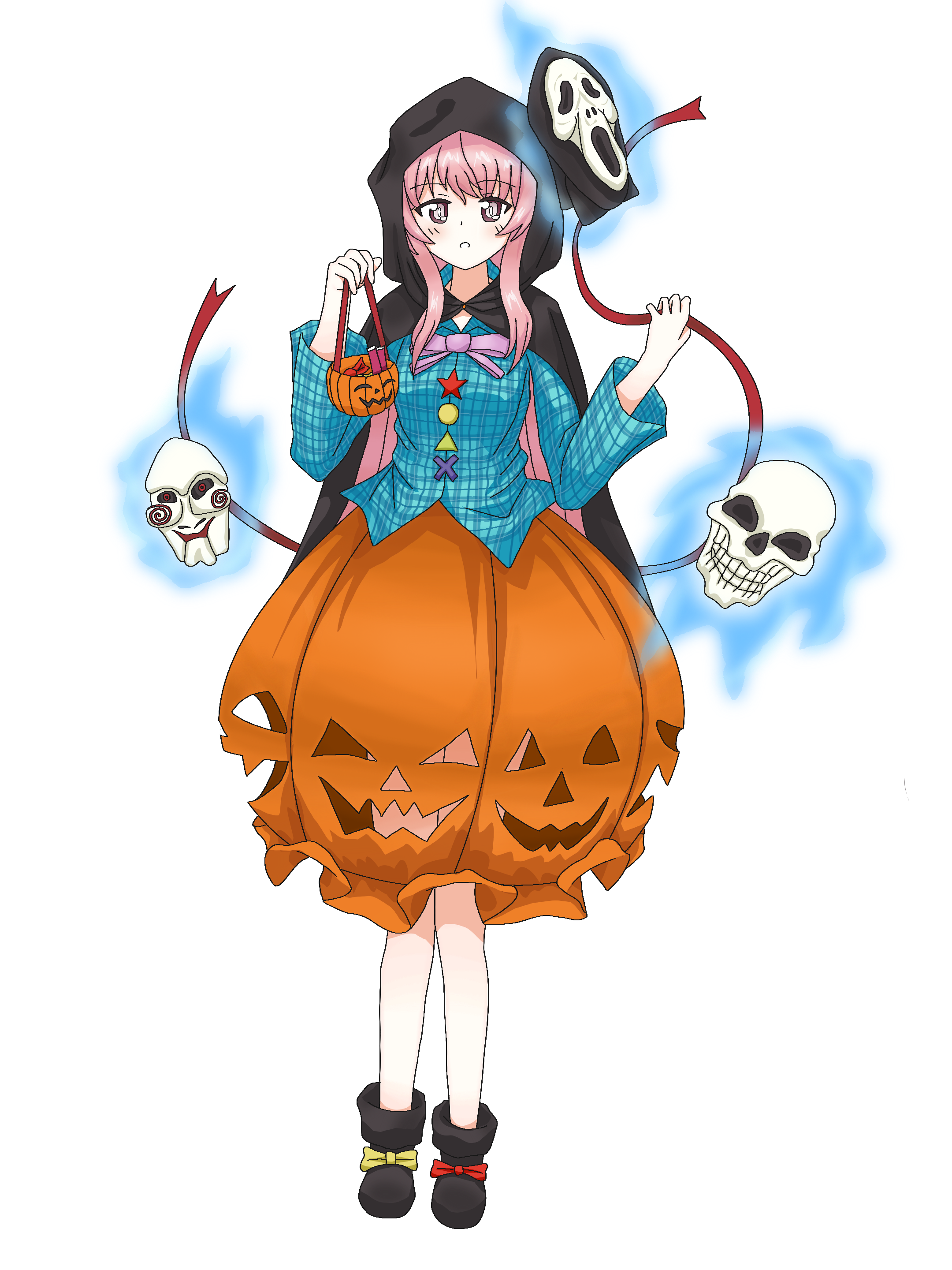 秦心,东方project,绘画,万圣节,南瓜头,面具