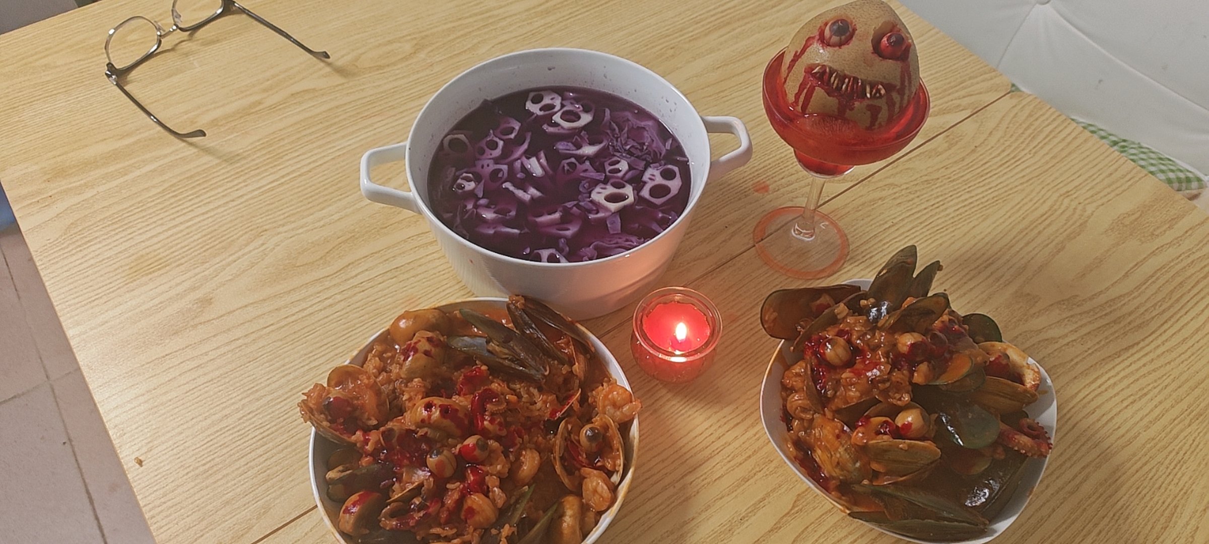 黑暗料理,女巫,烹饪,料理,藕片,骷髅头,紫甘蓝