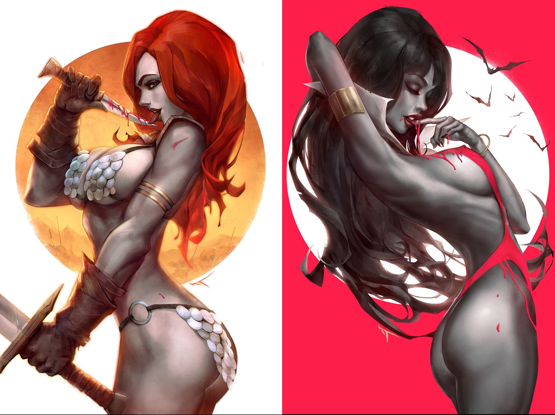 炸药漫画,红发索尼娅,梵蓓娜,女王神剑,吸血姬,超级英雄,美图,壁纸,绘画,插画