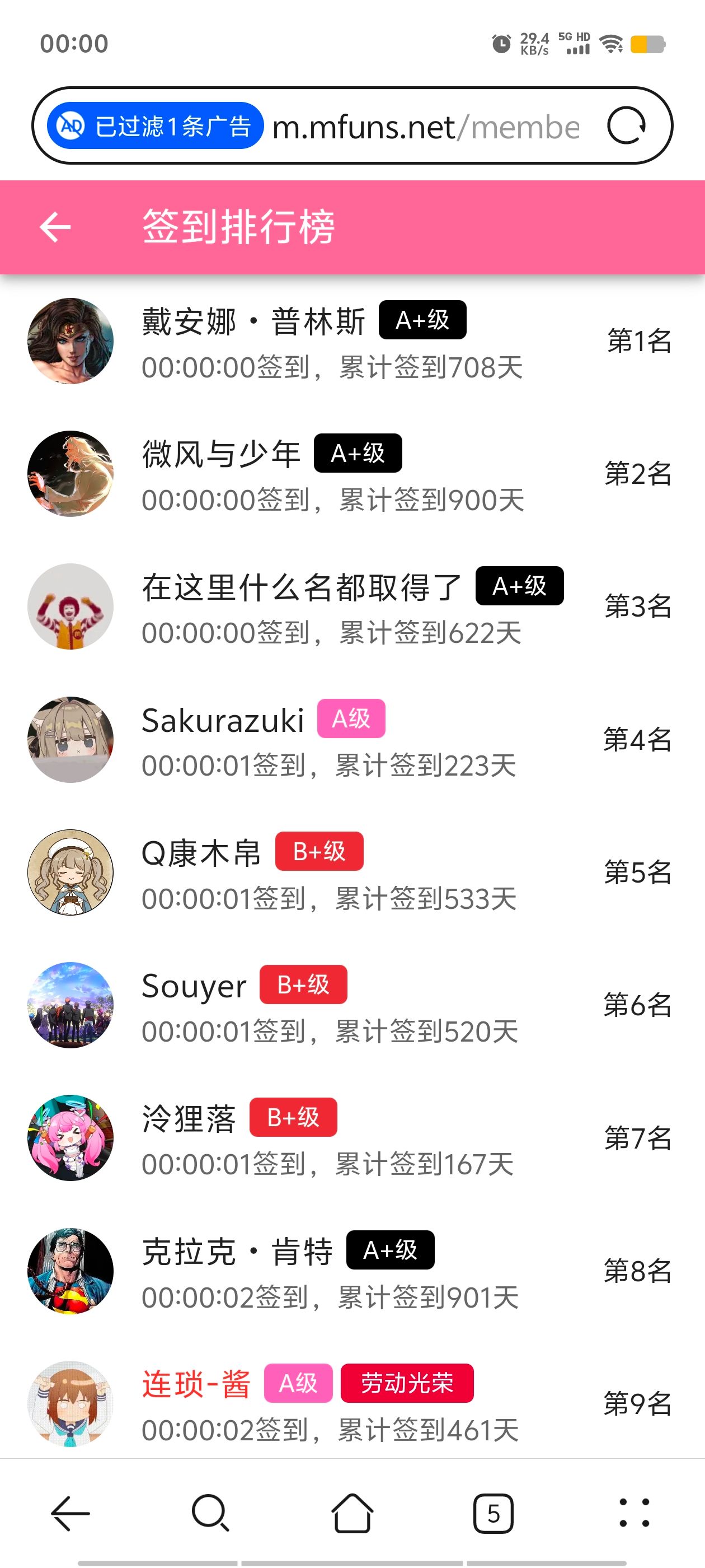 签到,每日签到,M站签到,签到排行榜