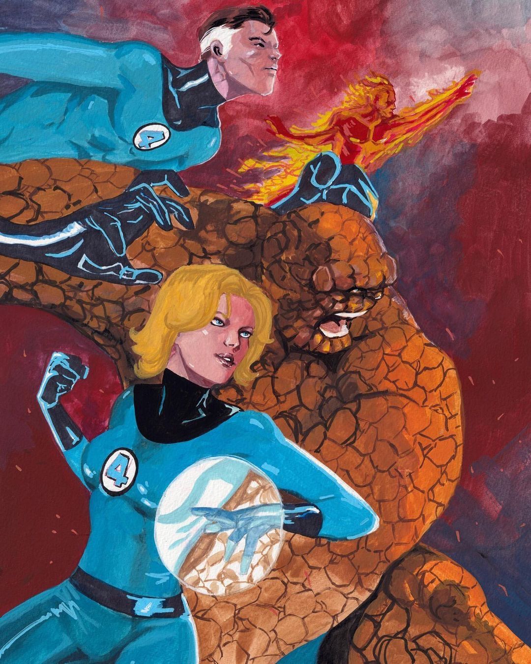 漫威,漫威漫画,超级英雄,神奇四侠,神奇先生,隐形女侠,石头人,霹雳火,壁纸,绘画