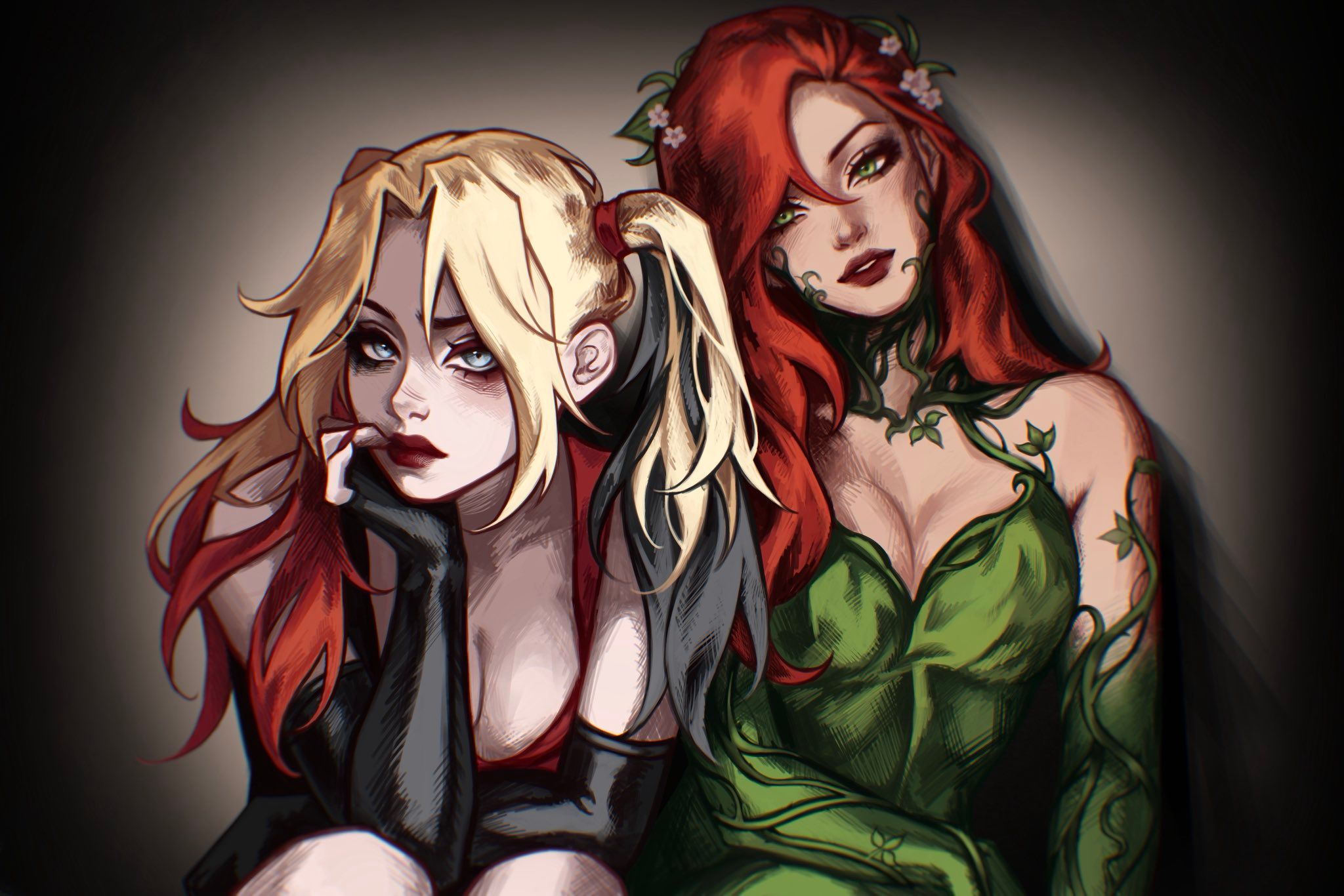 DC,DC漫画,美漫,超级英雄,小丑女,毒藤女,美图,壁纸,绘画,插画