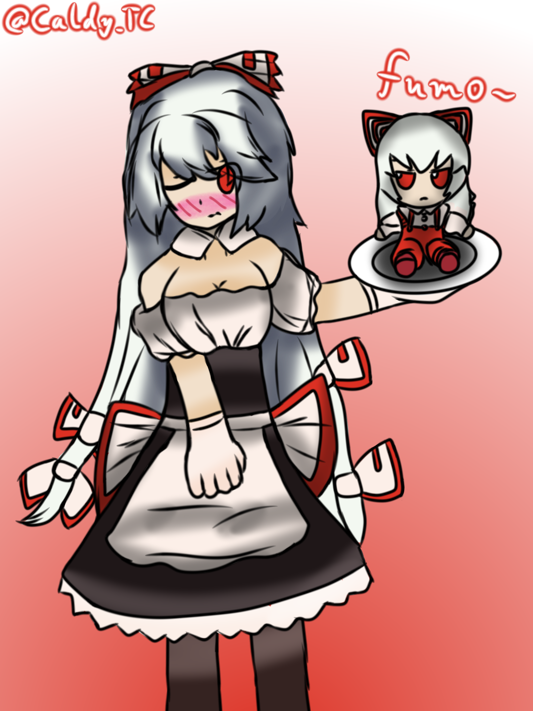 东方Project,藤原妹红,女仆装,指绘,fumo