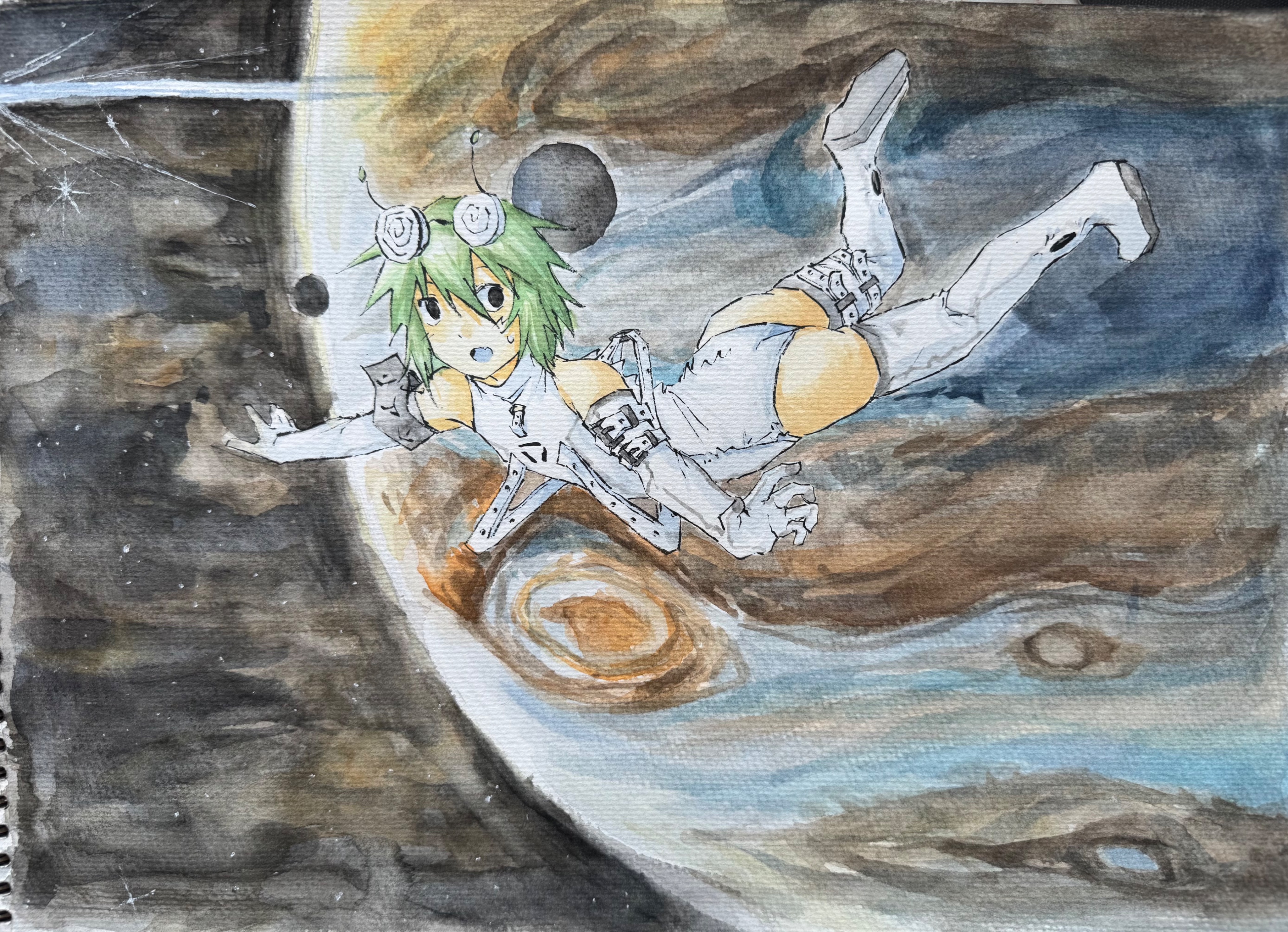 oc,畫畫,水彩,外星人,木星,宇宙,文字拼貼詩