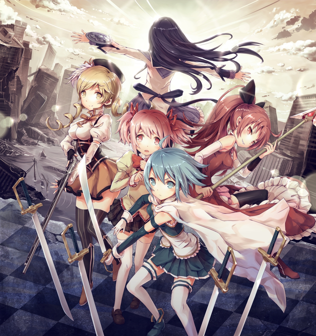 魔法少女小圆,魔法少女,美图,壁纸,绘画,鹿目圆,晓美焰,美树沙耶香,佐仓杏子,巴麻美