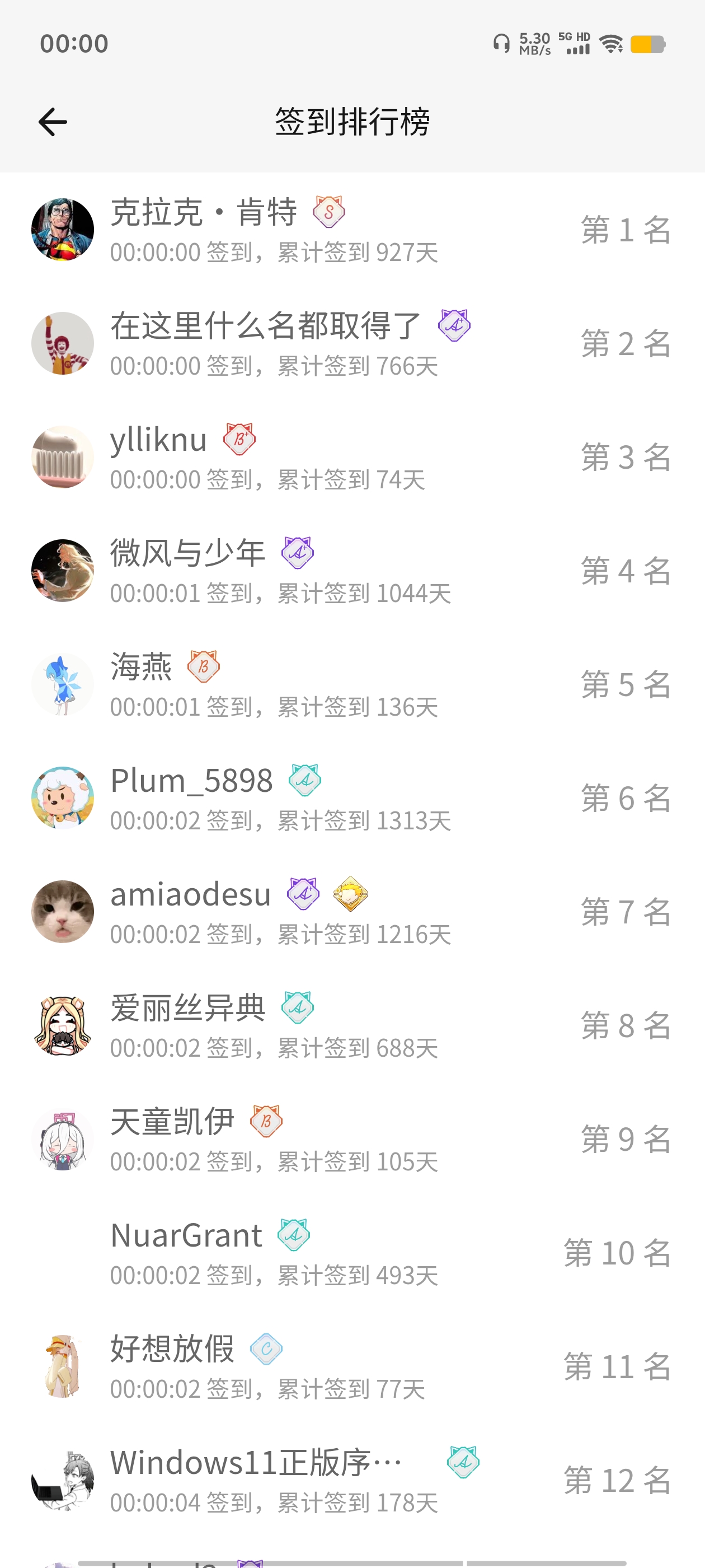 签到,首签,明日签到,每日签到,签到排行榜,随缘签到,M站签到