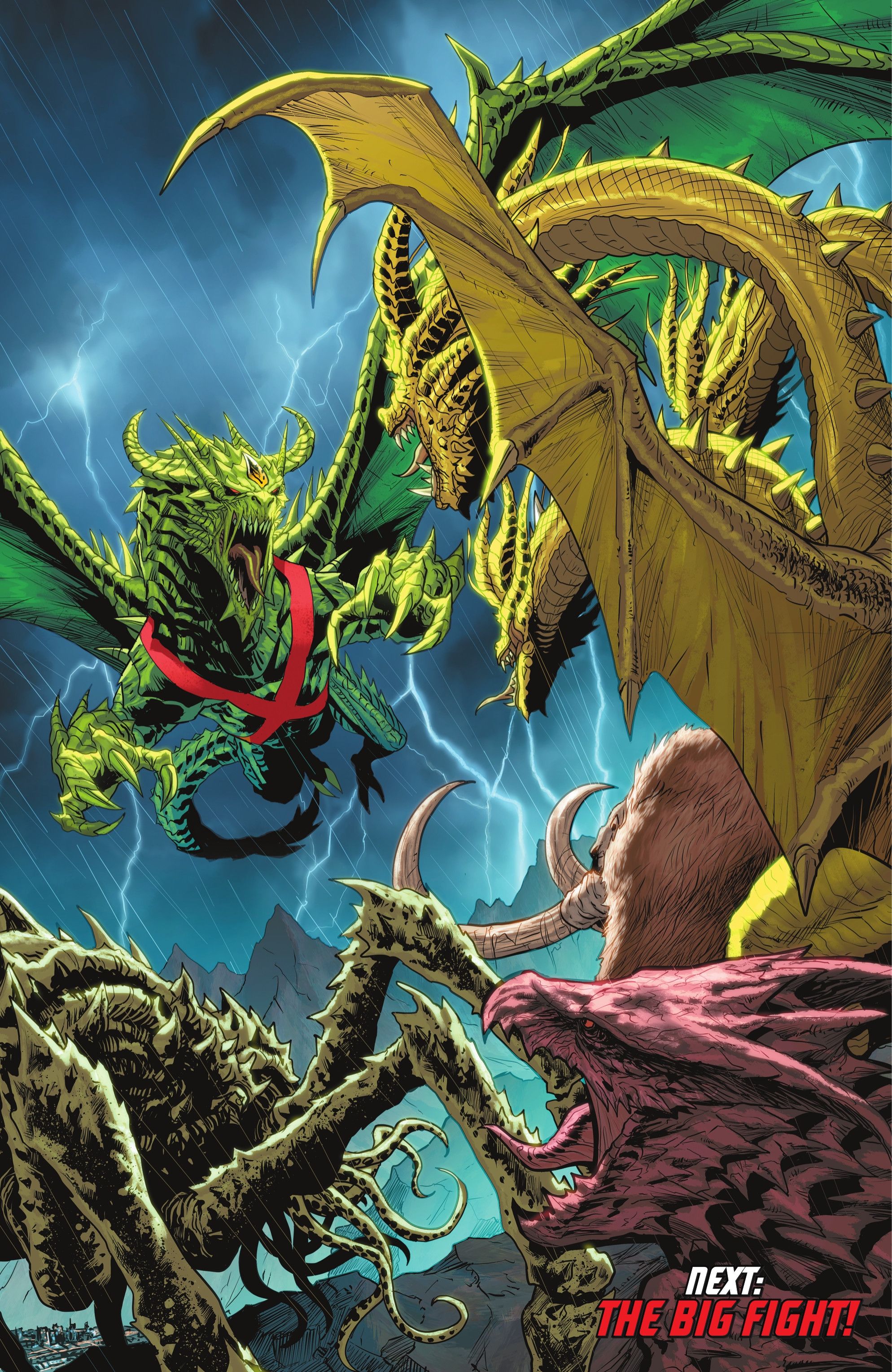 DC,DC漫画,怪兽电影宇宙,美漫,漫画,正义联盟,哥斯拉,火星猎人,基多拉,绘画